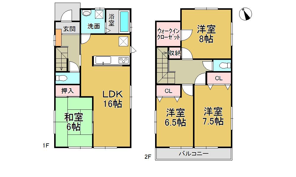 Floor plan. (Building 2), Price 28.8 million yen, 4LDK, Land area 164.52 sq m , Building area 106 sq m