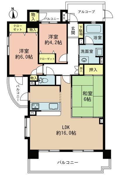 Floor plan. 3LDK, Price 14.8 million yen, Occupied area 76.39 sq m , Balcony area 16.96 sq m