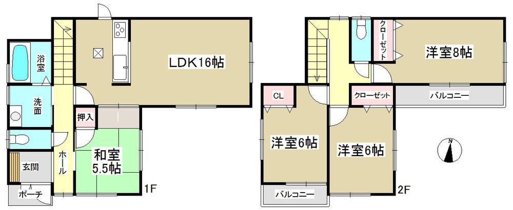 Floor plan. (Building 2), Price 22,800,000 yen, 4LDK, Land area 145.47 sq m , Building area 97.61 sq m