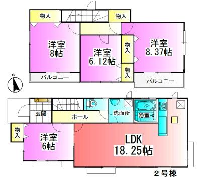 Floor plan. (Building 2), Price 26,800,000 yen, 4LDK, Land area 160.22 sq m , Building area 104.14 sq m