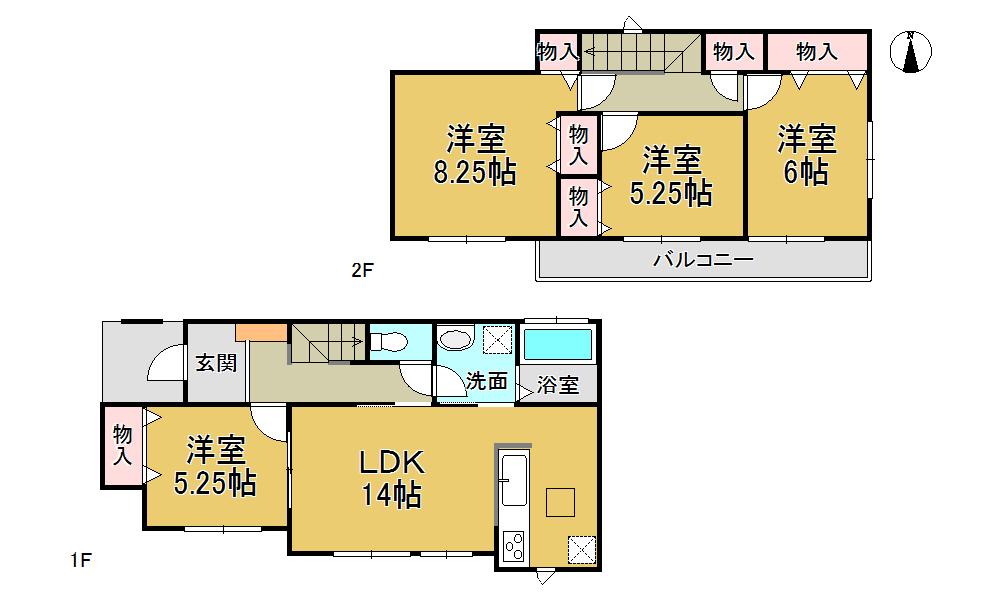 Floor plan. (1 Building), Price 27,800,000 yen, 4LDK, Land area 99.58 sq m , Building area 96.27 sq m
