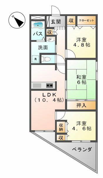 Floor plan. 3LDK, Price 13.8 million yen, Occupied area 67.46 sq m