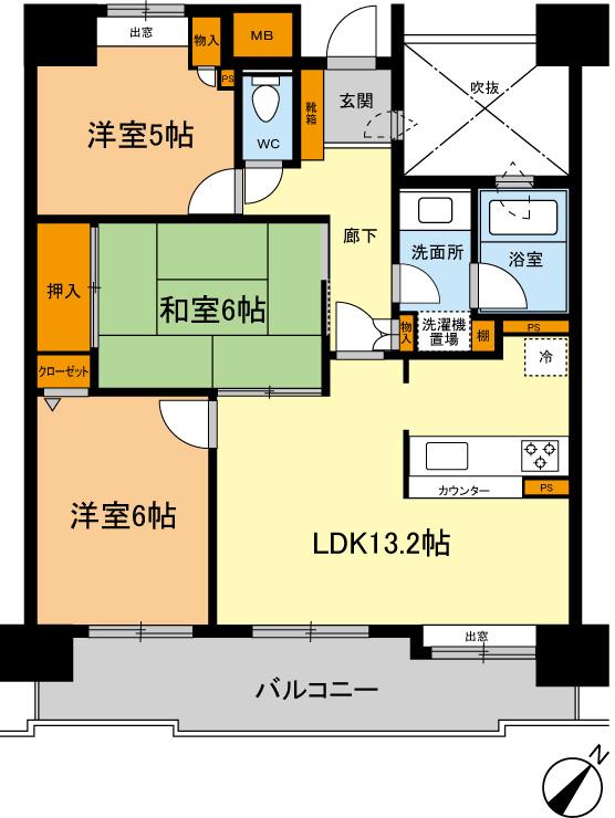 Floor plan. 3LDK, Price 11.8 million yen, Occupied area 70.31 sq m , Balcony area 12.97 sq m