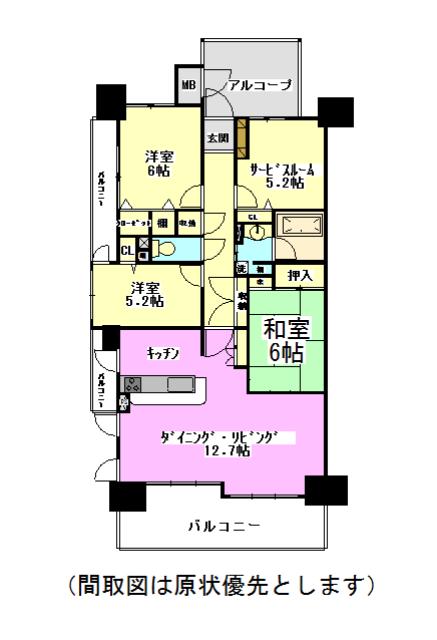Floor plan. 4LDK, Price 14.5 million yen, Occupied area 84.76 sq m , Balcony area 16.84 sq m