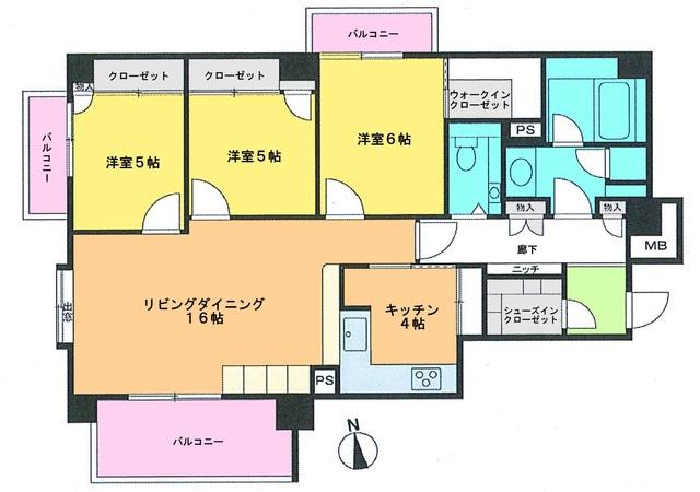 Floor plan. 3LDK, Price 15.8 million yen, Occupied area 83.96 sq m , Balcony area 12.89 sq m floor plan