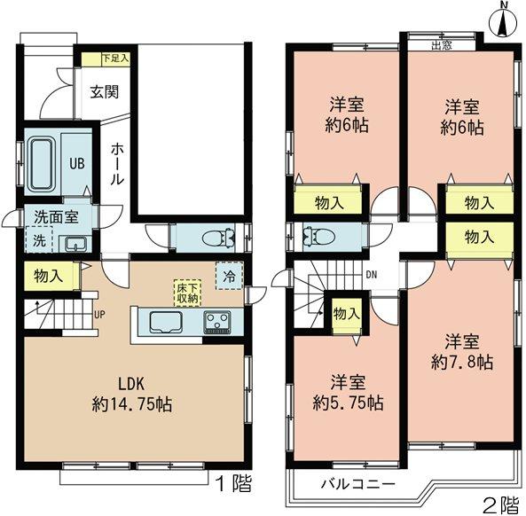 Floor plan. 25,900,000 yen, 4LDK, Land area 106.81 sq m , Building area 105.6 sq m building area (105.60m2) contains a built-in (11.18m2). 