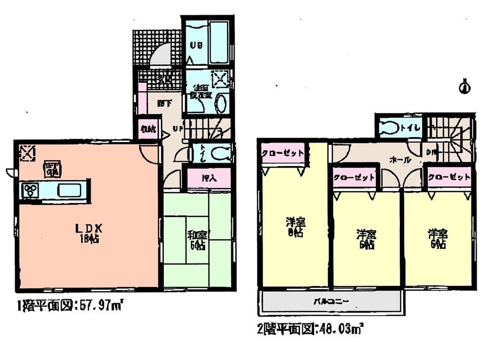 Floor plan. (Building 2), Price 24,800,000 yen, 4LDK, Land area 136.93 sq m , Building area 106 sq m