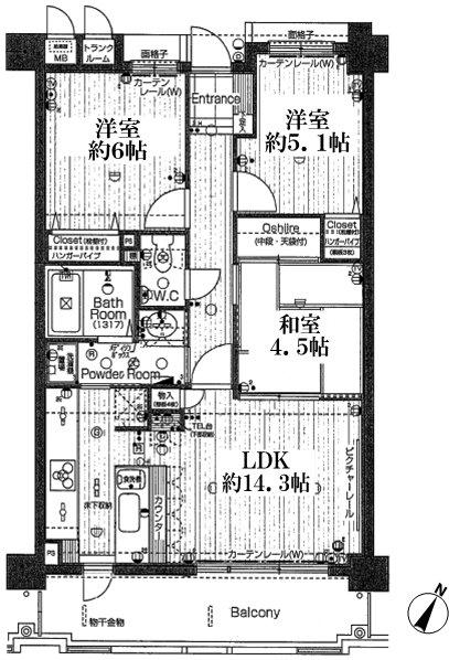 Floor plan. 3LDK, Price 18,800,000 yen, Occupied area 66.96 sq m , Balcony area 10.41 sq m
