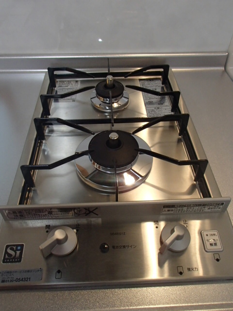 Kitchen. Two-burner stove (there is no fish grill. )