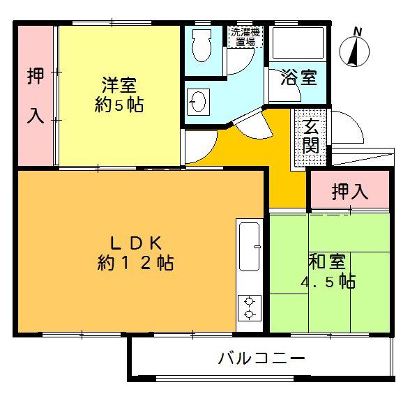 Floor plan. 2LDK, Price 2.9 million yen, Occupied area 45.43 sq m , Balcony area 4.65 sq m