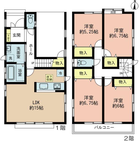 Floor plan. 25,900,000 yen, 4LDK, Land area 107.12 sq m , Building area 106.84 sq m building area (106.84m2) contains a built-in (11.18m2).