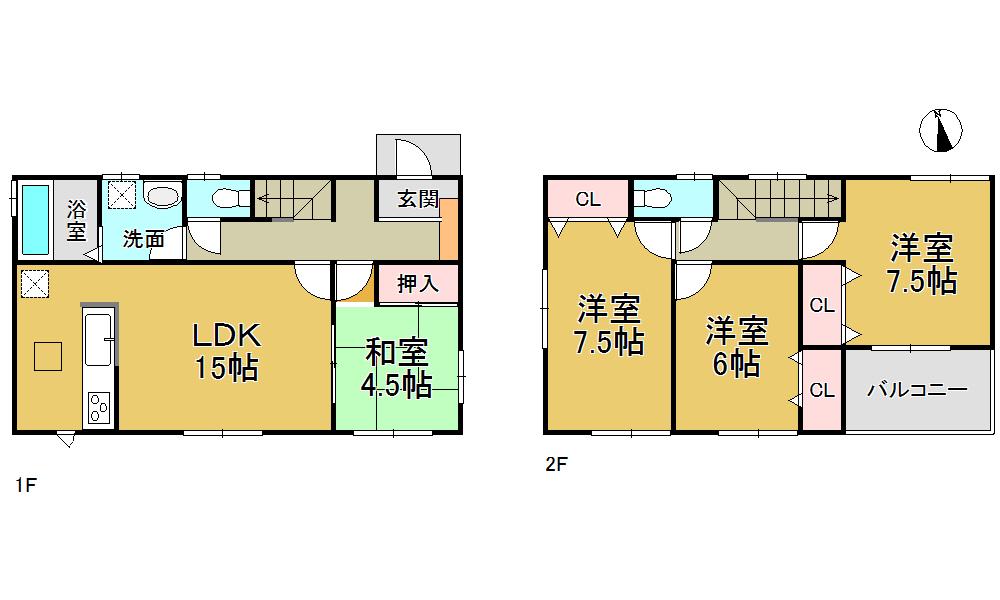 Floor plan. (Building 2), Price 27,800,000 yen, 4LDK, Land area 143.79 sq m , Building area 98.56 sq m