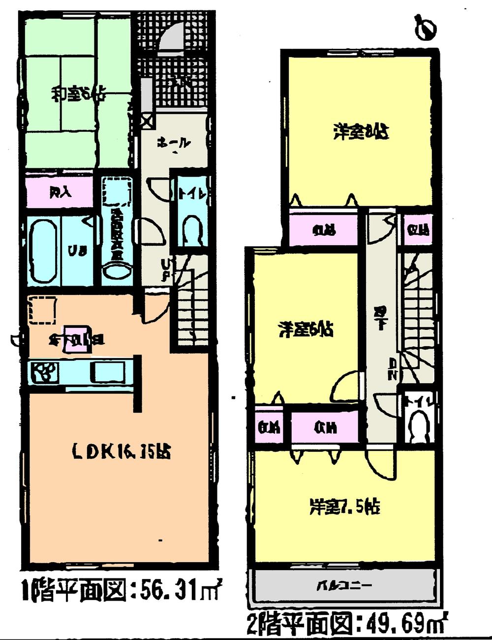 Floor plan. (1 Building), Price 27,800,000 yen, 4LDK, Land area 143.98 sq m , Building area 106 sq m