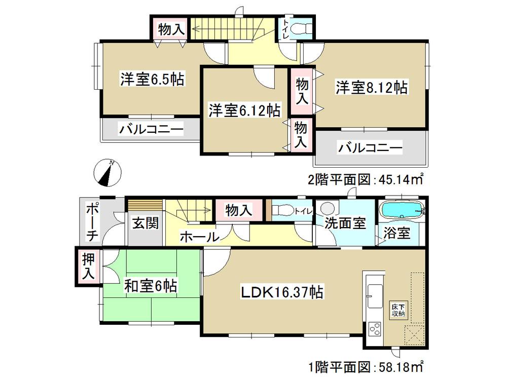 Floor plan. (Building 2), Price 30,800,000 yen, 4LDK, Land area 134.42 sq m , Building area 103.32 sq m