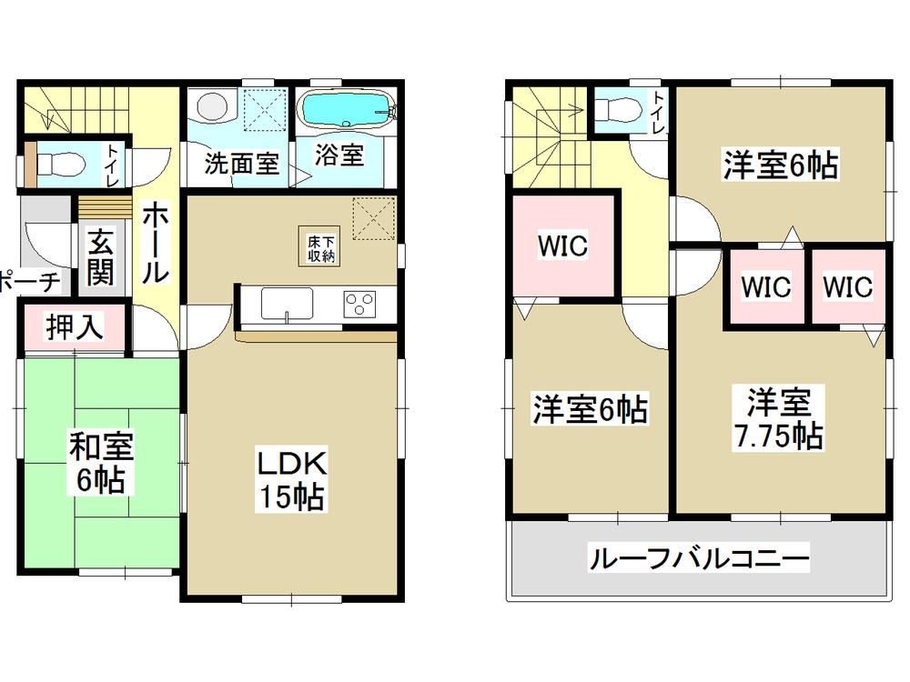 Floor plan. (Building 2), Price 23,900,000 yen, 4LDK, Land area 135.04 sq m , Building area 98.56 sq m