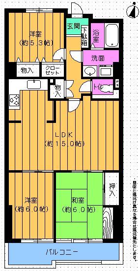 Floor plan. 3LDK, Price 8.5 million yen, Occupied area 75.32 sq m , Balcony area 8.1 sq m