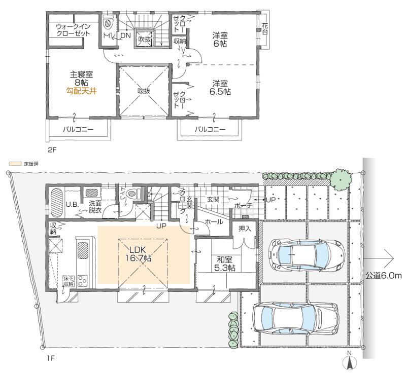 Floor plan. (E Building), Price 36.5 million yen, 4LDK+2S, Land area 159.06 sq m , Building area 108.49 sq m