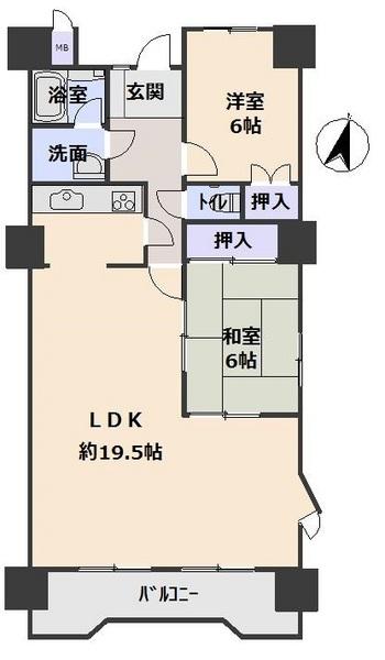 Floor plan. 2LDK, Price 7.5 million yen, Occupied area 77.48 sq m , Balcony area 9 sq m