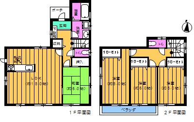 Floor plan. 24,800,000 yen, 4LDK, Land area 136.93 sq m , Building area 106 sq m