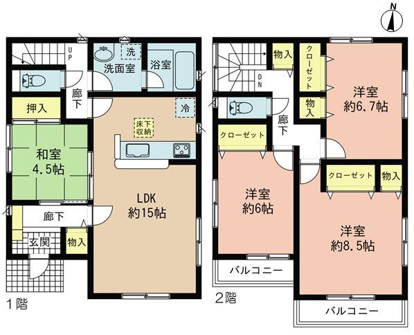 Floor plan. (Building 2), Price 23,900,000 yen, 4LDK, Land area 120.15 sq m , Building area 99.63 sq m