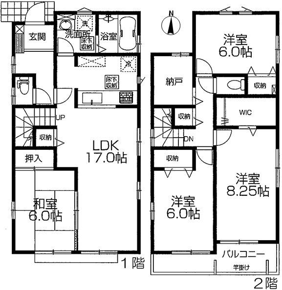 Floor plan. 29,300,000 yen, 4LDK + S (storeroom), Land area 123.28 sq m , Building area 108.89 sq m
