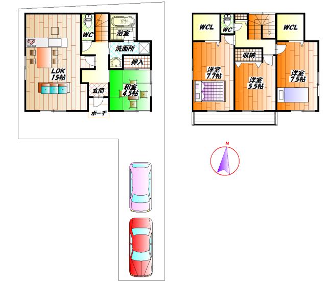 Floor plan. 22,800,000 yen, 4LDK + 2S (storeroom), Land area 130.4 sq m , Building area 97.2 sq m
