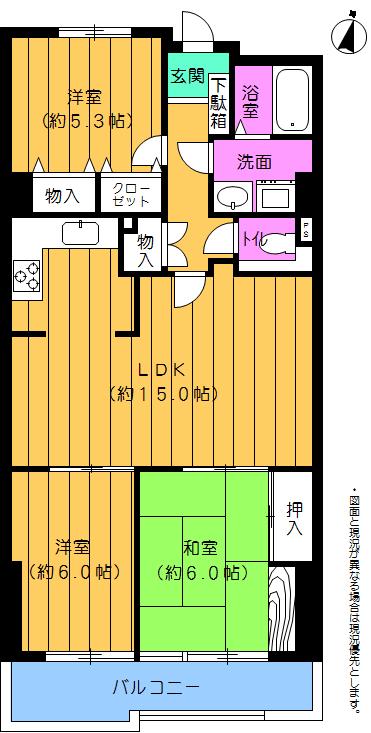Floor plan. 3LDK, Price 8.5 million yen, Occupied area 75.32 sq m , Balcony area 8.1 sq m