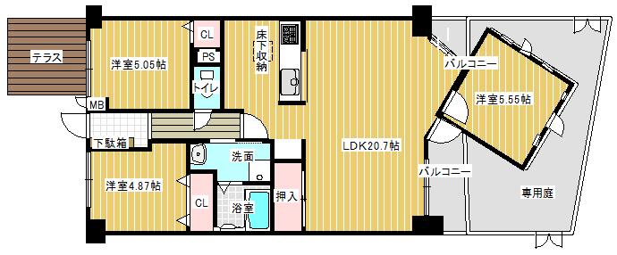 Floor plan. 3LDK, Price 10.8 million yen, Occupied area 71.25 sq m