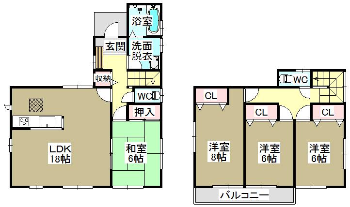 Floor plan. (Building 2), Price 24,800,000 yen, 4LDK, Land area 136.93 sq m , Building area 106 sq m