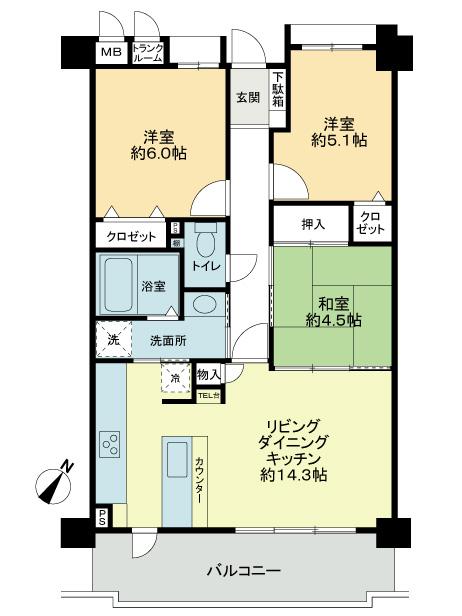 Floor plan. 3LDK, Price 18,800,000 yen, Occupied area 67.37 sq m , Balcony area 10.41 sq m