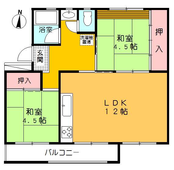Floor plan. 2LDK, Price 4.2 million yen, Occupied area 45.43 sq m , Balcony area 4.65 sq m
