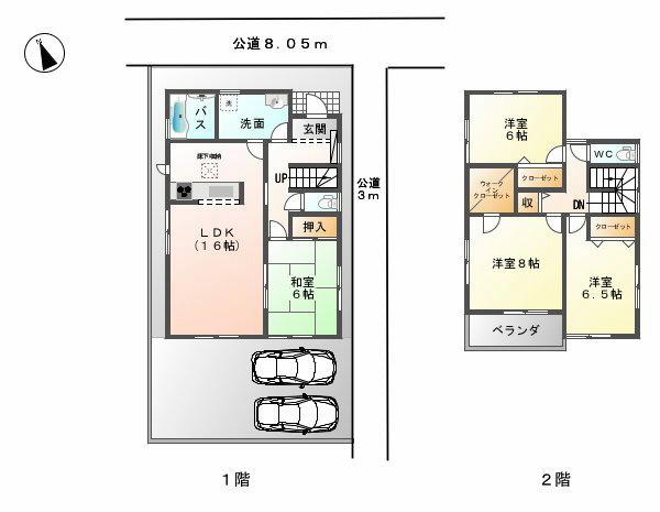 Floor plan. (Building 2), Price 34,800,000 yen, 4LDK, Land area 133.69 sq m , Building area 106 sq m