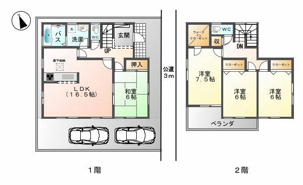 Floor plan. (3 Building), Price 33,800,000 yen, 4LDK, Land area 125.78 sq m , Building area 105.59 sq m