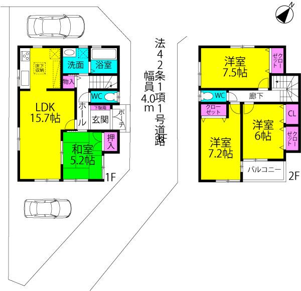 Floor plan. 30,800,000 yen, 4LDK, Land area 109.01 sq m , Building area 98.42 sq m