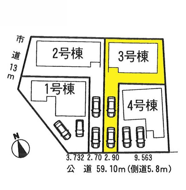 Compartment figure. 3 is a Building! Facing south! You can park two cars!