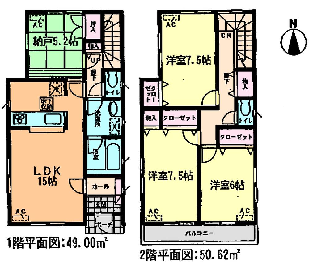 Floor plan. (Building 2), Price 27,900,000 yen, 3LDK+S, Land area 106.98 sq m , Building area 99.62 sq m