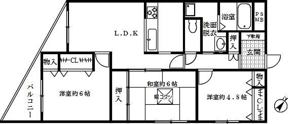 Floor plan. 3LDK, Price 13.8 million yen, Occupied area 67.46 sq m , Balcony area 9.22 sq m