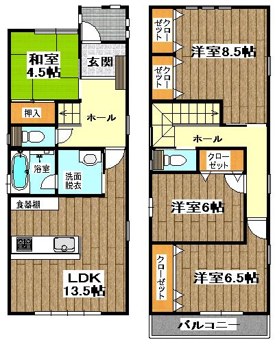 Floor plan. (1 Building), Price 22,800,000 yen, 4LDK, Land area 101.39 sq m , Building area 105.17 sq m