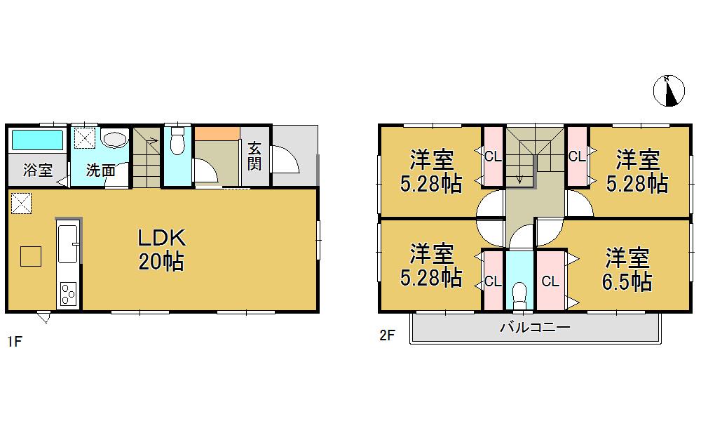 Floor plan. (Building 2), Price 23,900,000 yen, 4LDK, Land area 129.18 sq m , Building area 96.9 sq m