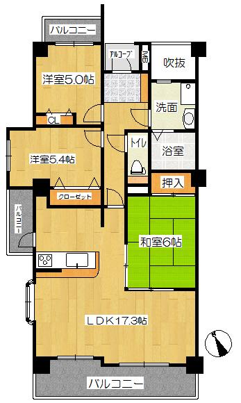 Floor plan. 3LDK, Price 14.8 million yen, Occupied area 74.29 sq m , Balcony area 15.14 sq m floor plan