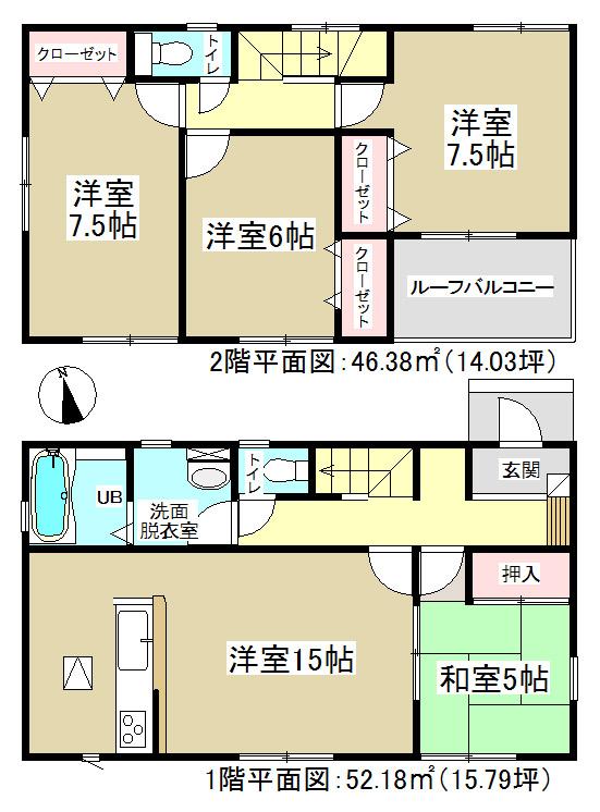 Floor plan. (Building 2), Price 27,800,000 yen, 4LDK, Land area 143.79 sq m , Building area 98.56 sq m