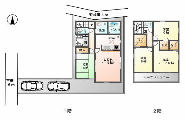 Floor plan. (Building 2), Price 23,900,000 yen, 4LDK, Land area 135.04 sq m , Building area 98.56 sq m