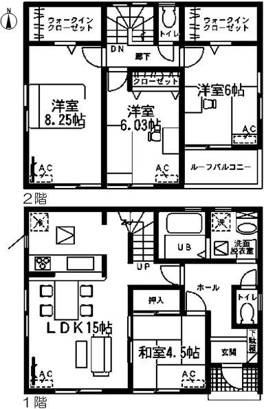 Floor plan. (1 Building), Price 29,300,000 yen, 4LDK, Land area 120 sq m , Building area 97.72 sq m