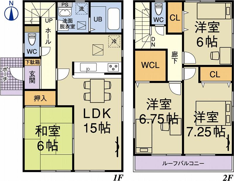 Floor plan. Price 24,800,000 yen, 4LDK, Land area 125.05 sq m , Building area 99.39 sq m