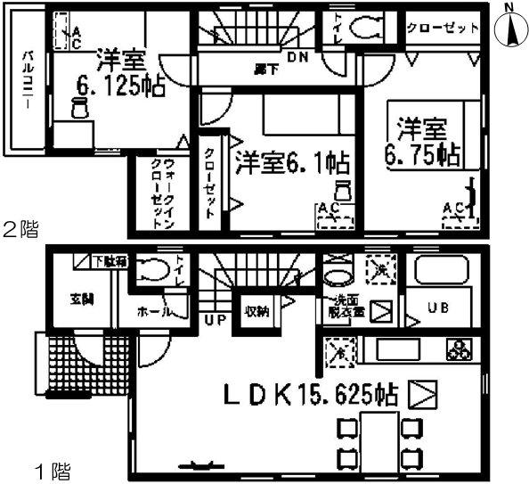 Floor plan. (Building 2), Price 24,900,000 yen, 3LDK, Land area 102.04 sq m , Building area 86.55 sq m
