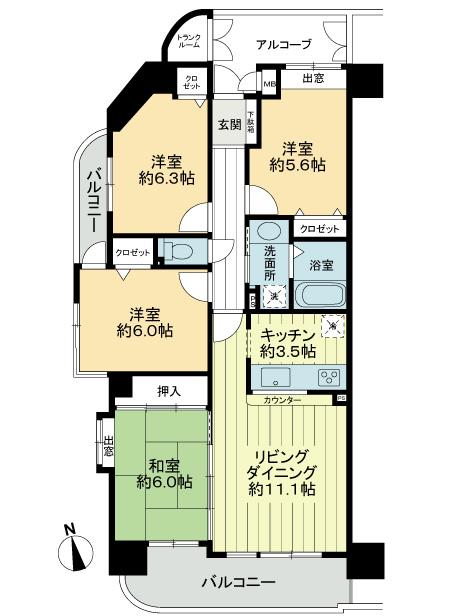 Floor plan. 4LDK, Price 16,900,000 yen, Footprint 84 sq m , Balcony area 12.33 sq m
