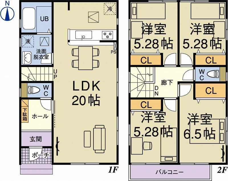 Floor plan. 29,300,000 yen, 4LDK, Land area 120 sq m , Building area 97.72 sq m