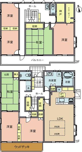 Floor plan. 59,800,000 yen, 7LDK + S (storeroom), Land area 339.03 sq m , Spacious floor plan of the building area 199.18 sq m completely custom home unique! 2 households corresponding (kitchen, There is additional part of the washing machine yard)