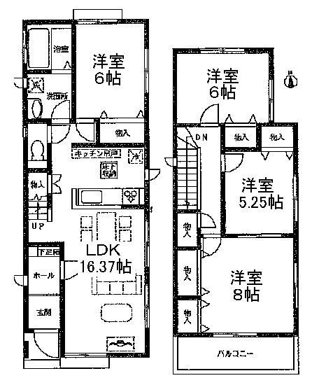 Floor plan. 29,800,000 yen, 4LDK, Land area 125.29 sq m , Building area 99.8 sq m 1 Building Floor