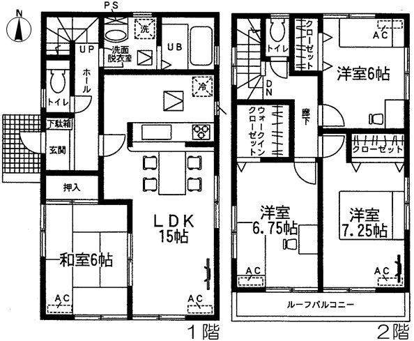 Floor plan. (6 Building), Price 24,800,000 yen, 4LDK, Land area 125.05 sq m , Building area 99.39 sq m